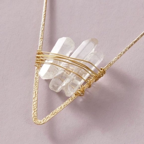 Triangle Quartz Gold Earrings - Picture 6 of 6